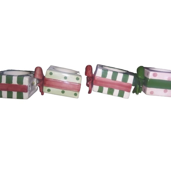 Set of 4 Ceramic Gift Box Napkin Rings Holiday Present/Bow Shape Napkin Rings - Picture 3 of 10